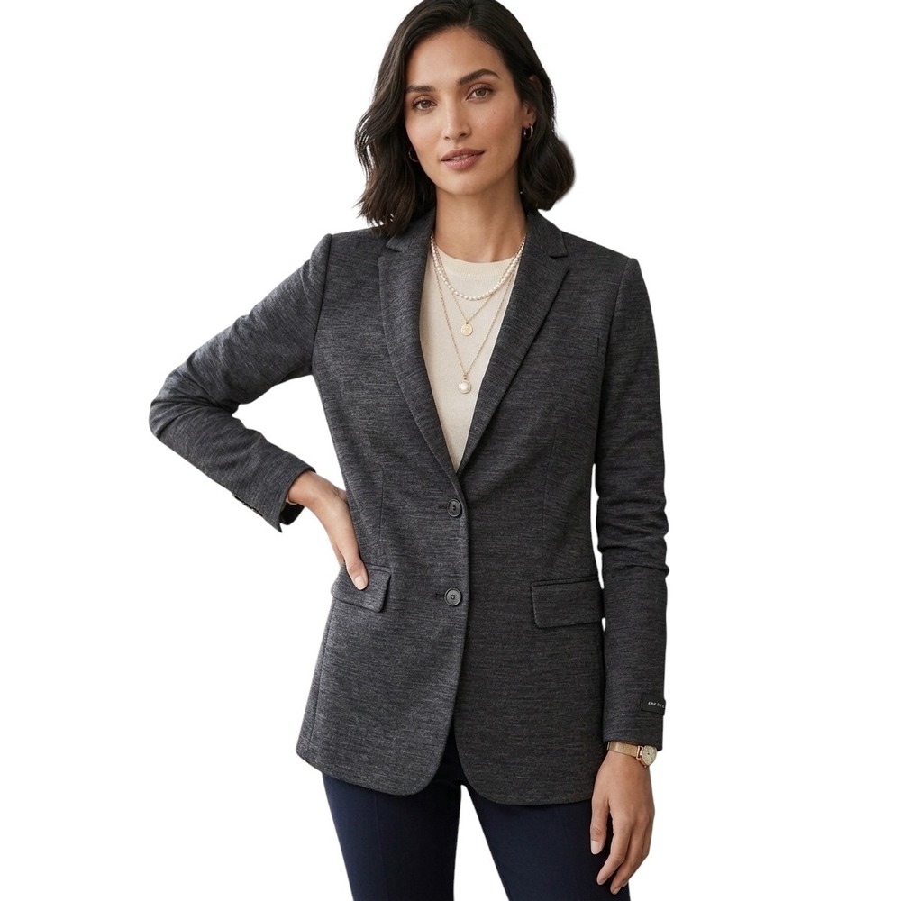 Ann Taylor Womens Charcoal Grey BlackTextured Two Button Blazer Jacket Size 12